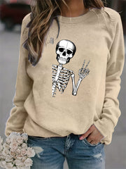 Halloween Skull Printed Sweatshirt for Women
