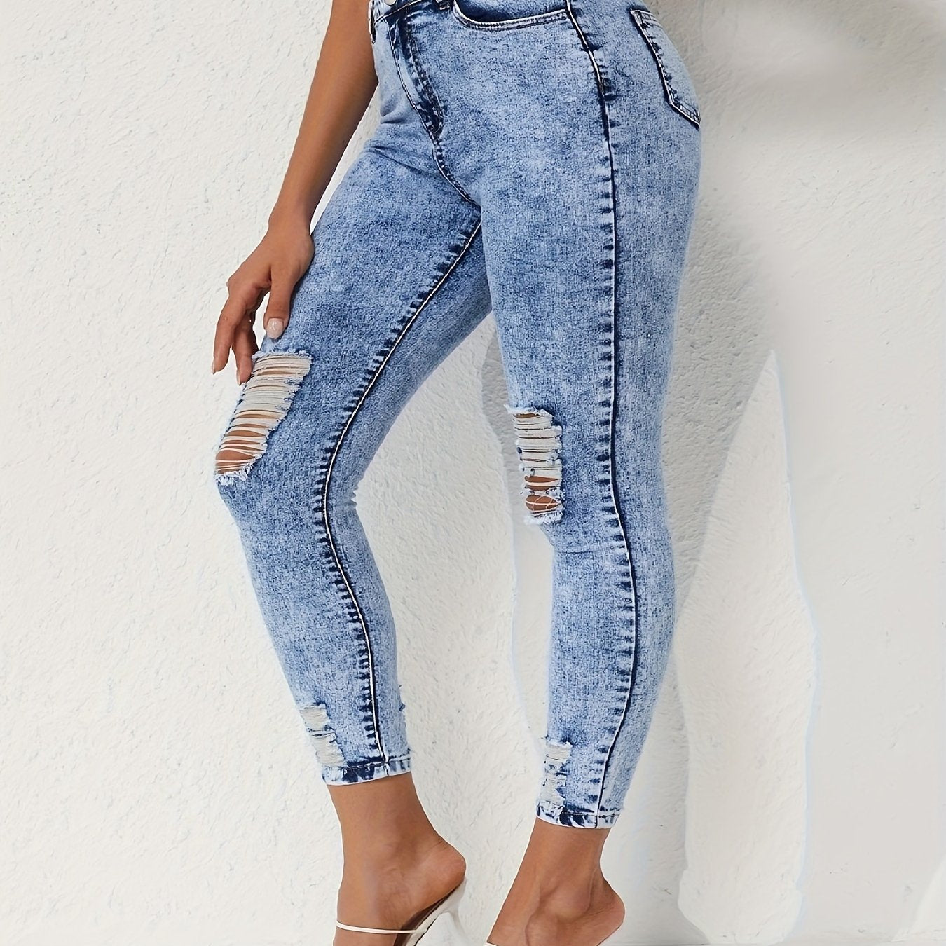 Button Fly Ripped Skinny Jeans