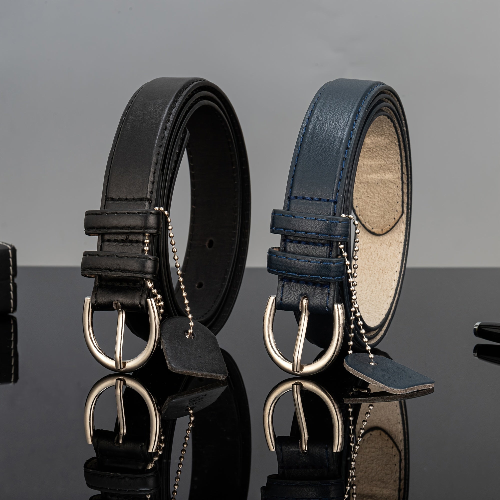 2pcs Casual PU Belt with Nail Bead Chain Pendant for Women