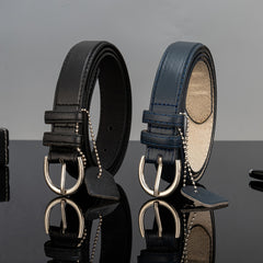 2pcs Casual PU Belt with Nail Bead Chain Pendant for Women