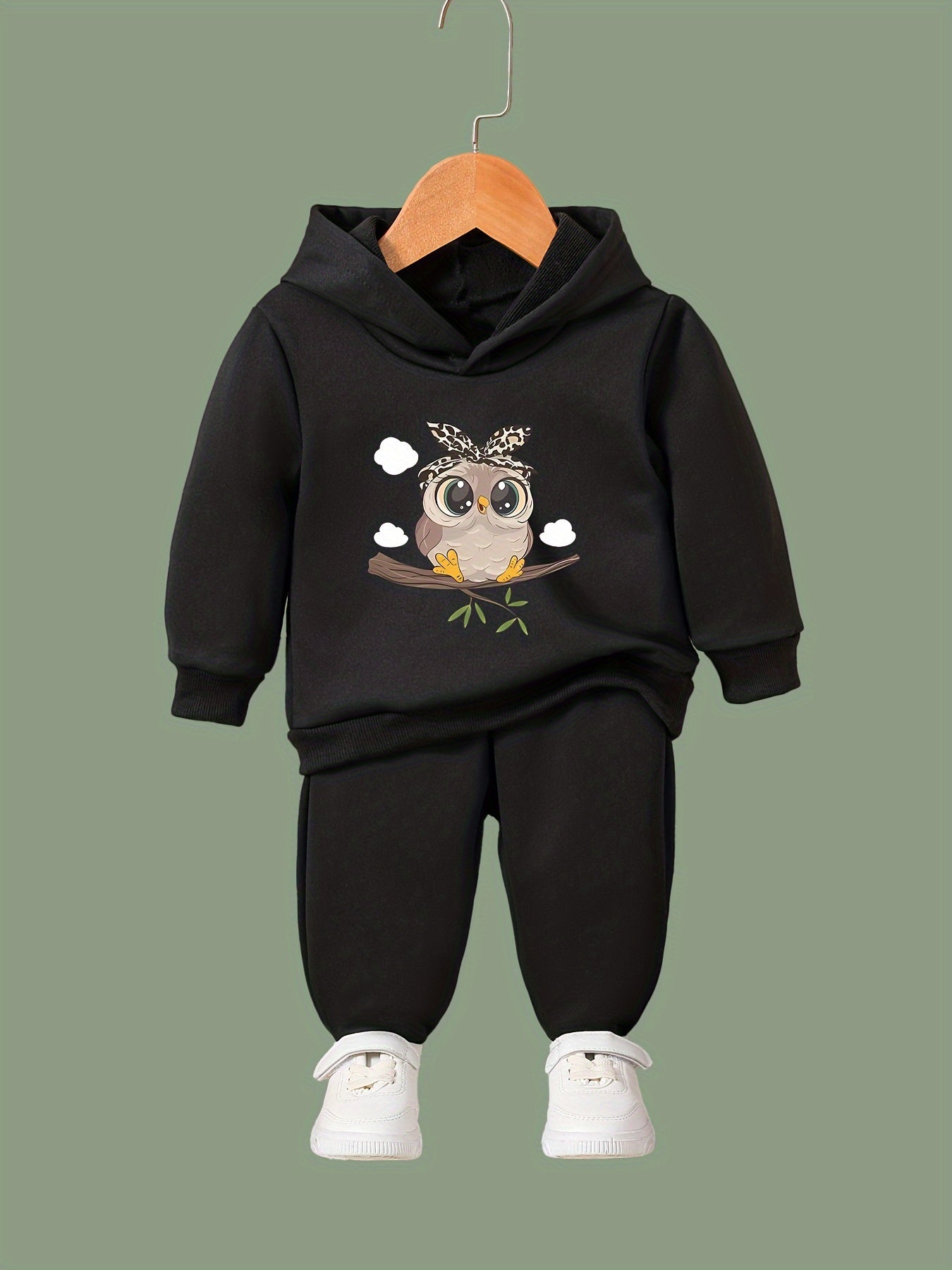 Owl Print Girls Sports Outfit Set for Spring & Fall