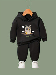 Owl Print Girls Sports Outfit Set for Spring & Fall