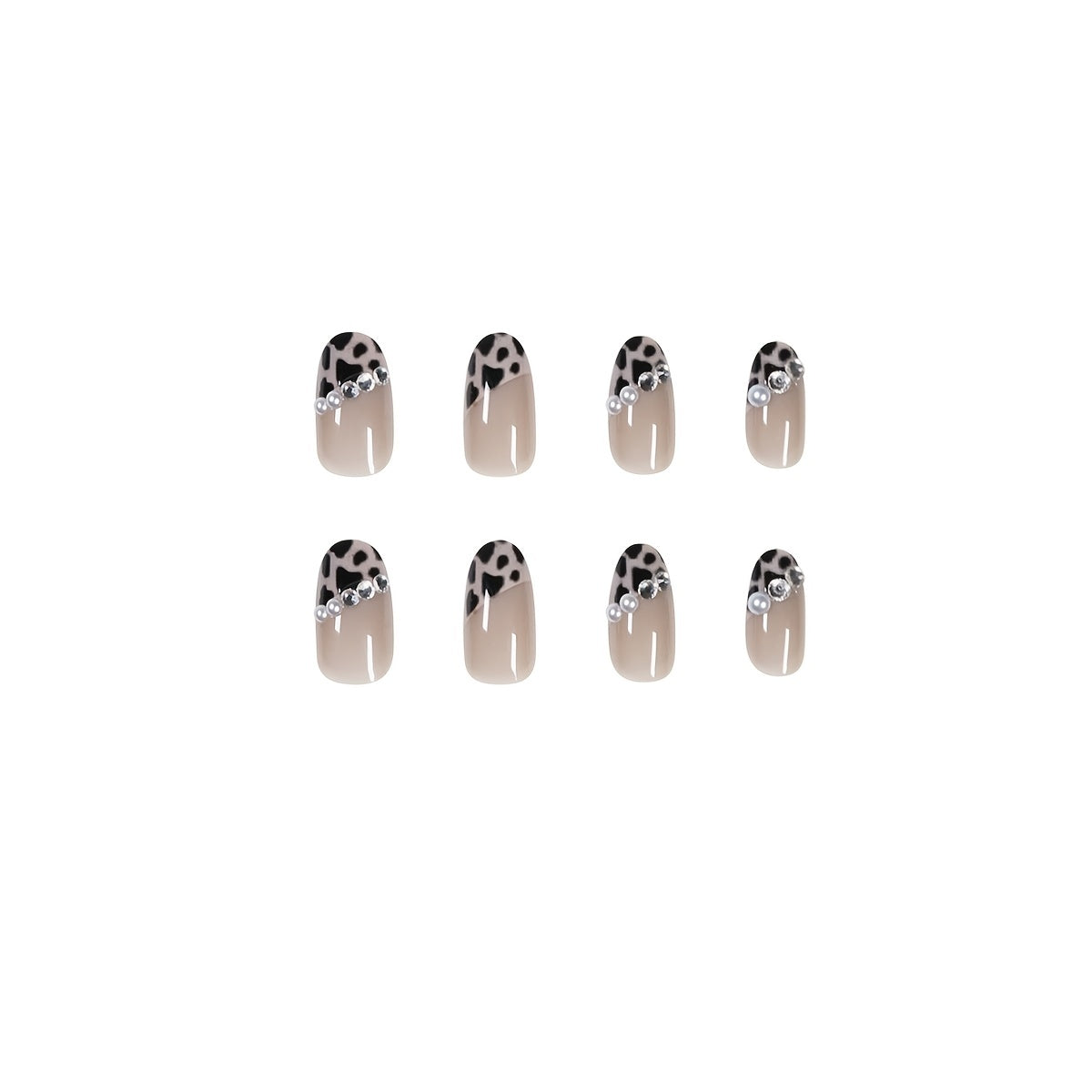 24 pcs Leopard Print Press On Nails with Rhinestone Accents for Women & Girls