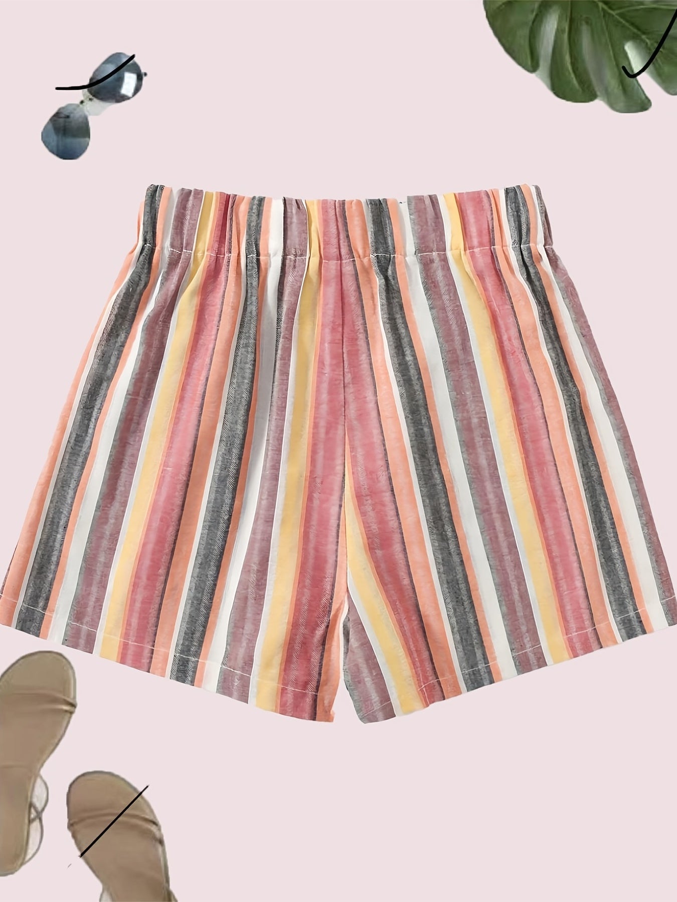 Striped Elastic Waist Shorts for Women