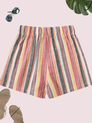 Striped Elastic Waist Shorts for Women