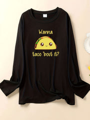 Lounge Top Women's Plus Cartoon Print Long Sleeve Round Neck Sleep Tee