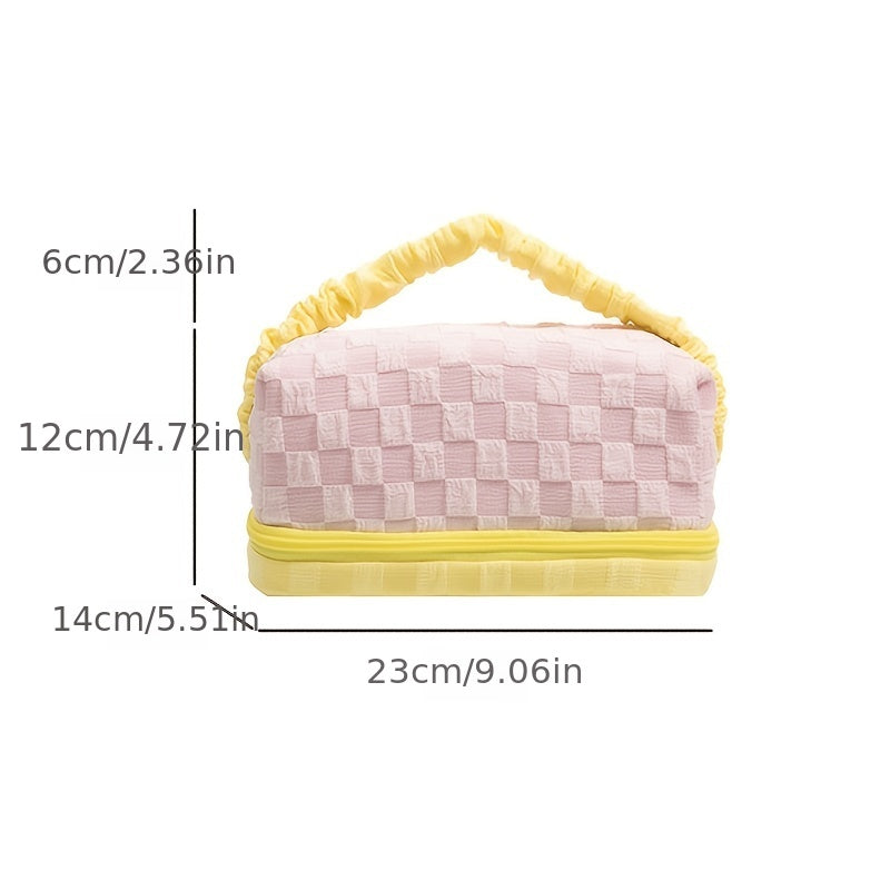 Cream Toast Plaid Pattern Large Storage Bag Cosmetic Organizer