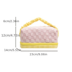 Cream Toast Plaid Pattern Large Storage Bag Cosmetic Organizer