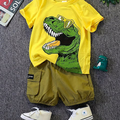 Boys Dino Outfit Cargo Shorts & T shirt Casual Summer Kids Clothes