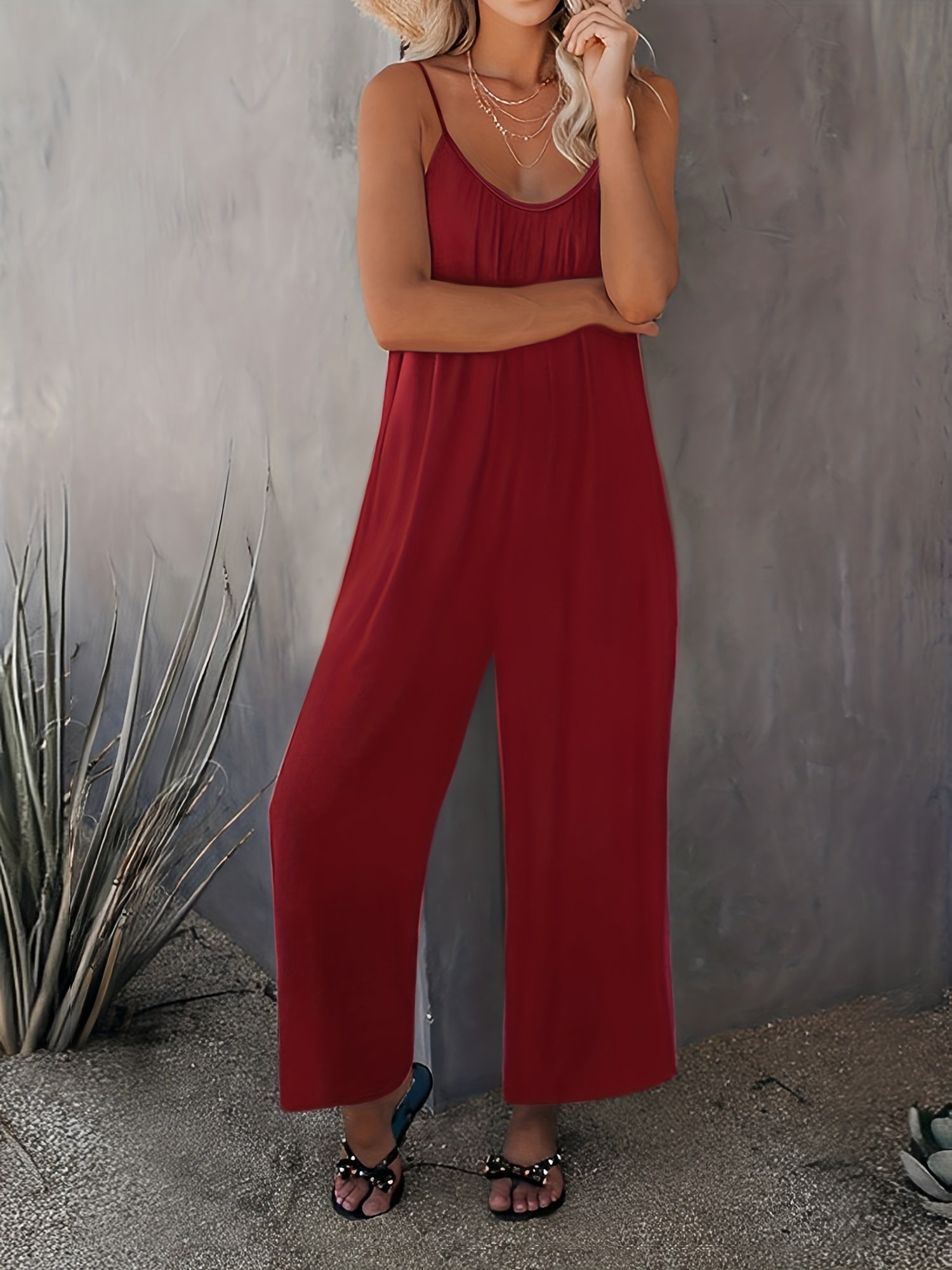 Solid Ruched Spaghetti Strap Jumpsuit