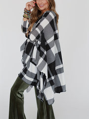 Plaid Round Neck Cover Up Blouse Loose Fit Casual Beachwear Cover Up Shirt