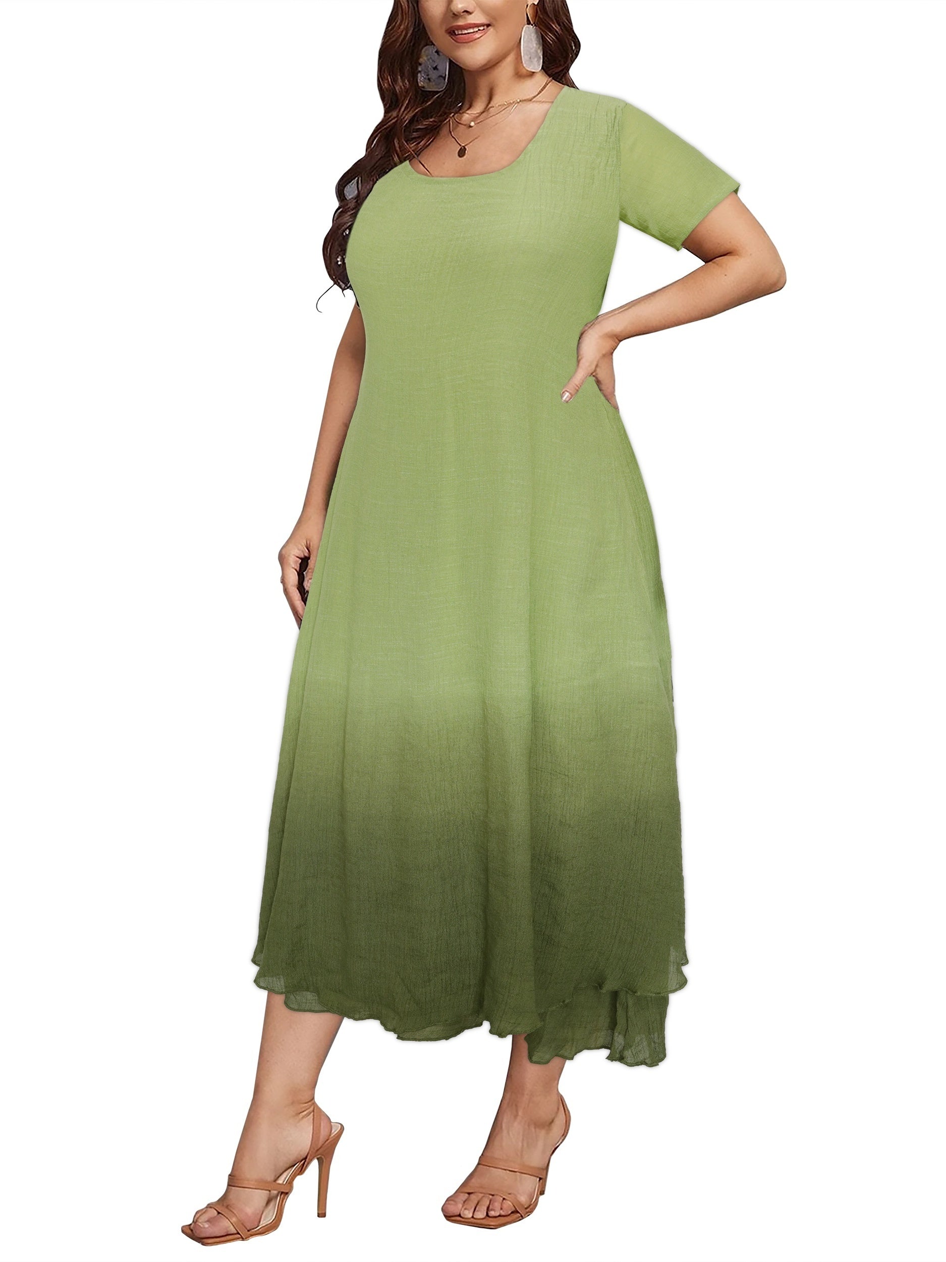 Ombre Print Short Sleeve Maxi Dress Women's Plus Boho