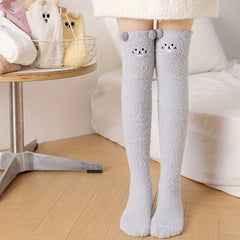 Animal Pattern Pompom Knee High Socks