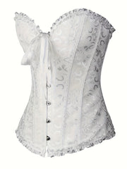 Strapless Corset Bustier Tummy Control Lace Up Jacquard Body Shaper