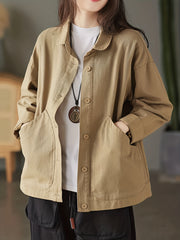 Button Front Collar Jacket Solid Outerwear Women's Clothing