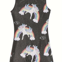 Unicorn & Rainbow Graphic Sleeveless Gymnastics Romper Jumpsuit