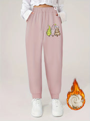 Women's Tree Print Fleece-Lined Elastic Joggers