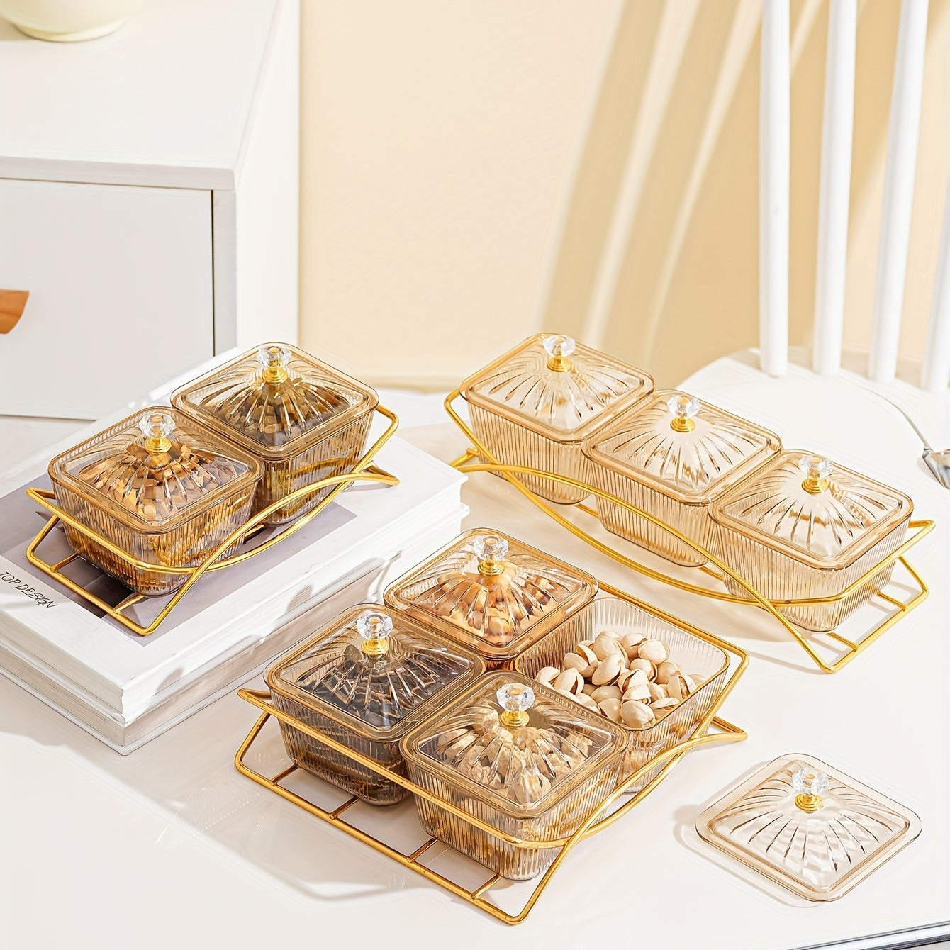 Golden Amber Snack Plate Set for Events Small Food Saucer with Beaded Edge