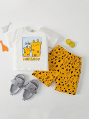 Boys Dino Print Pajama Set Top & Shorts FRIENDS Dinosaur