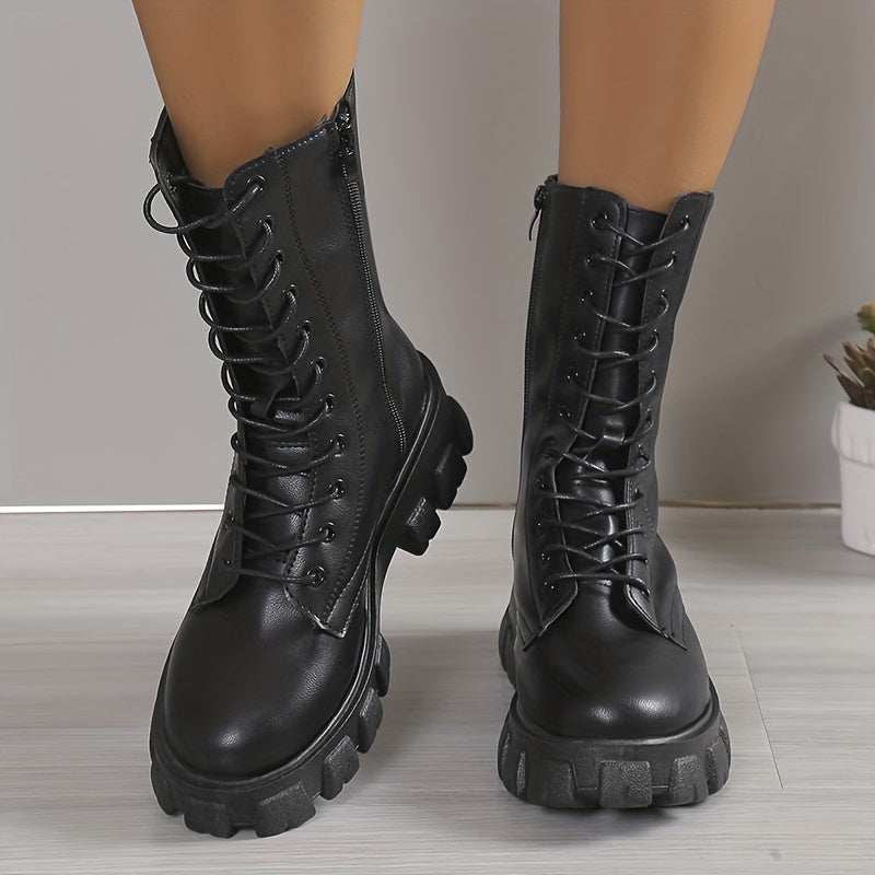 Women's Minimalist Flatform Booties Lace Up Round Toe Shoes