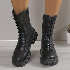 Women's Minimalist Flatform Booties Lace Up Round Toe Shoes