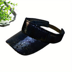 Sparkly Sequin Sun Visor Hat - Adjustable Solid Sunscreen Sports Hat