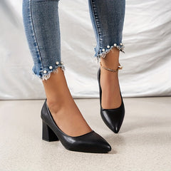 Solid Block Heels Point Toe Dress Pumps