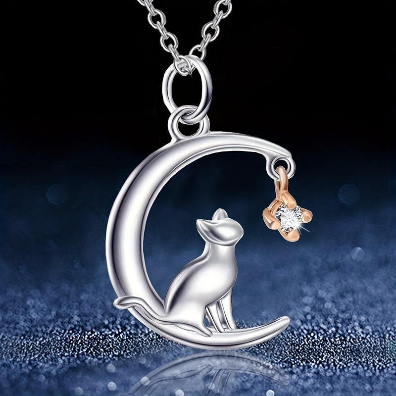 Girl's Moon Cat Pendant Necklace And Generous Pendant Jewelry Gift