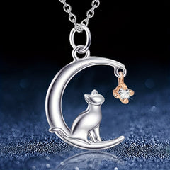 Girl's Moon Cat Pendant Necklace And Generous Pendant Jewelry Gift