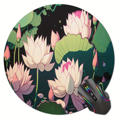 Round Flower Mouse Pad Non Slip Rubber Laptop Office Computer Decor