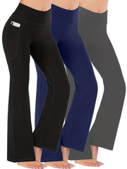 3pk Women's Flare Leggings w/ Pockets High Waist Tummy Control Yoga Pants