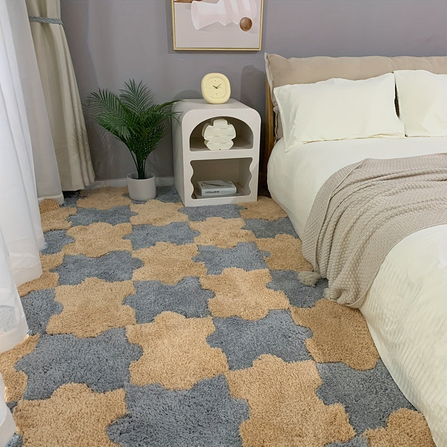 6pcs Thick Plush Shag Puzzle Floor Mat, Fluffy Area Rugs, Anti-Slip Washable