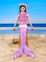 Girl's Mermaid Swimsuit 3pc Ruffled Bikini Set & Mermaid Tail