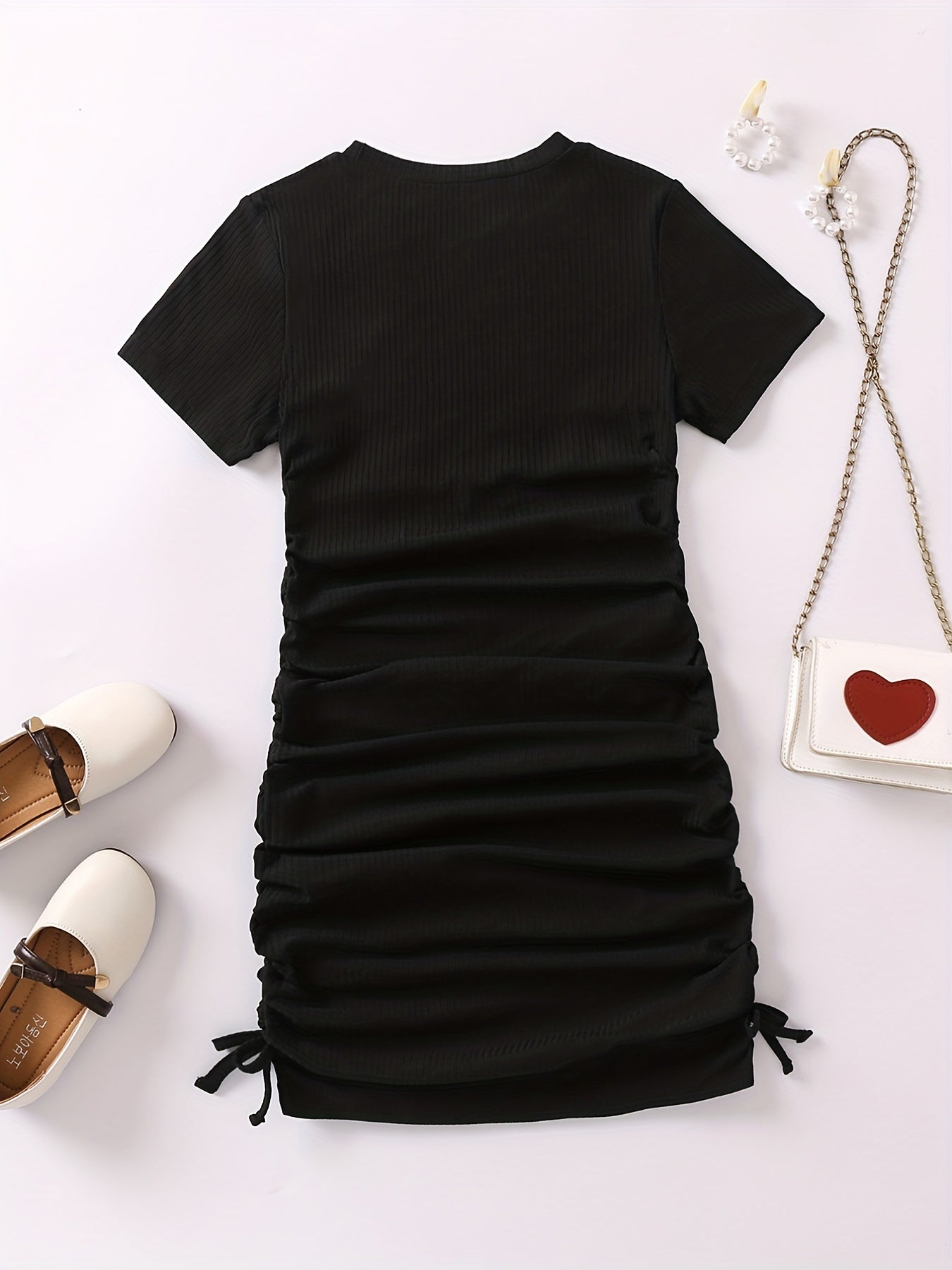 Girls Heart Graphic Ruched Knit Dress