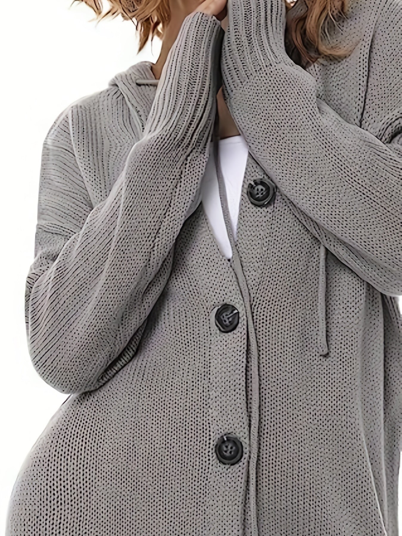 Solid Button Front Hooded Cardigan Casual Long Sleeve Cardigan