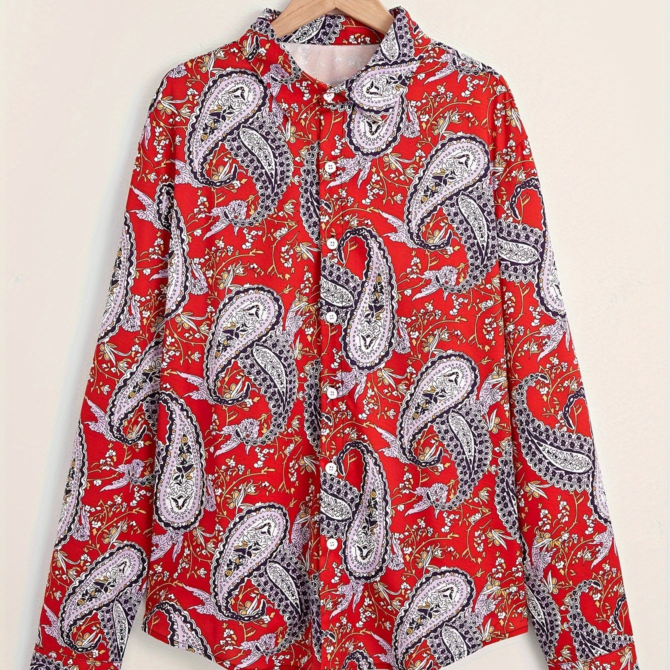 Paisley Pattern Men's Red Shirt Long Sleeve Autumn Wear