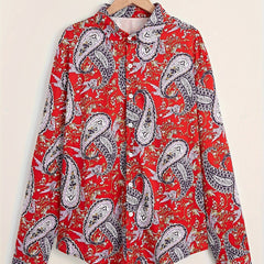 Paisley Pattern Men's Red Shirt Long Sleeve Autumn Wear