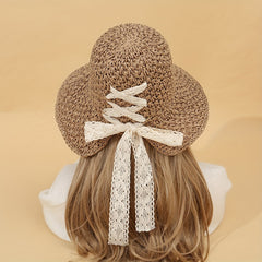 Crochet Floppy Sun Hat Khaki UV Protection Straw Hat