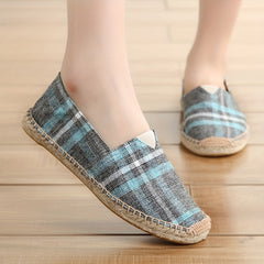Plaid Pattern Espadrille Flat Shoes Women's Footwear