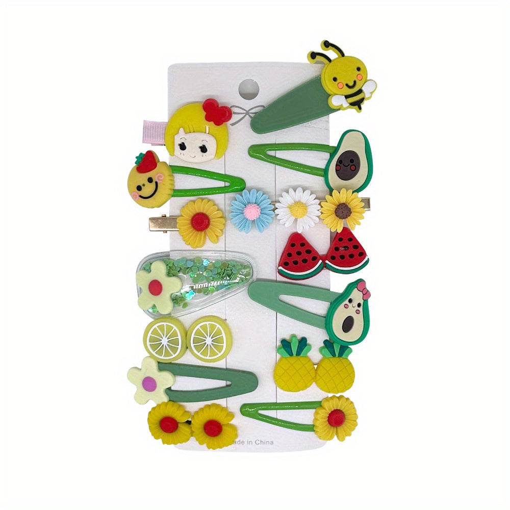14pcs Girls Colorful Hairpin Flower Cartoon Heart Hair Accessories