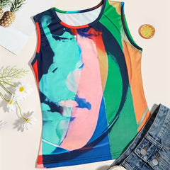 Watercolor Print Dopamine Tank Top for Summer