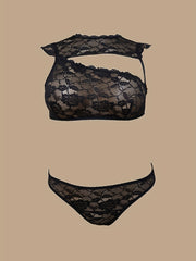 Floral Jacquard Cut Out Top & Panty Lingerie Set
