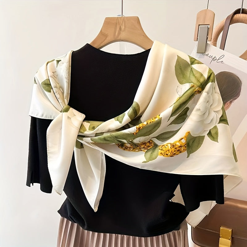 Flower Print Shawl Silk Square Scarf Neckerchief Bandana Hijab