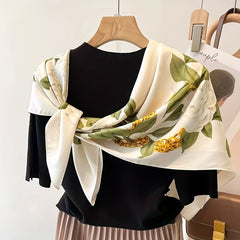 Flower Print Shawl Silk Square Scarf Neckerchief Bandana Hijab
