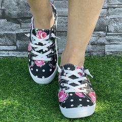Women's Flower Winter Warm Flat Sneakers Non slip Lace Up Canvas Shoes