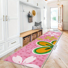 Pink Cherry Blossoms Pattern Rug 2x10ft Hand Washable Polyester Mat