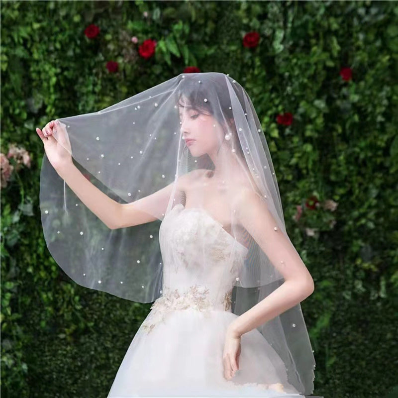 Tulle Bridal Veil with Beads Long Train for Weddings & Events