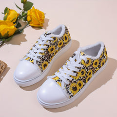 Women's Daisy Print Flat Shoes Lace Up Lightweight Non slip Shoes