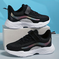 Girls Glitter Striped Lace-up Sneakers Breathable Lightweight Non-slip Shoes