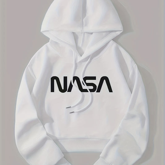 Letter Graphic Drawstring Crop Hoodie Long Sleeve Sweatshirt